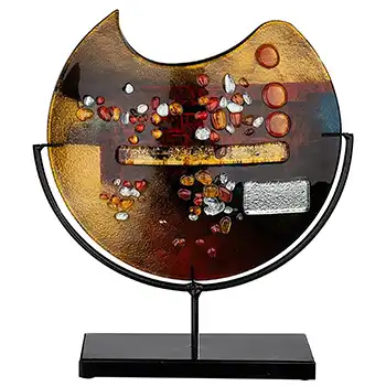 Gilde Handwerk Chinese Decorative Glass Abstract Vase on Metal Stand