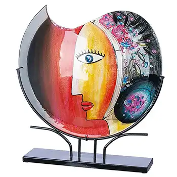 Gilde Handwerk Chinese Decorative Glass Abstract Vase on Metal Stand