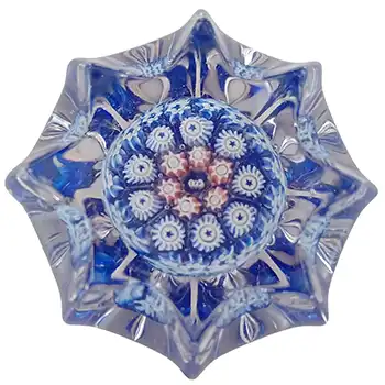 John Deacons STK St Kilda Blue Glass Millefiori Star Paperweight