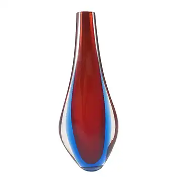 Murano / Venetian Red & Blue Sommerso Glass Stem Vase