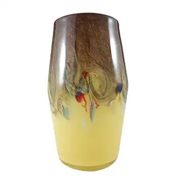 MARKED Strathearn LARGE 8" Yellow & Black Glass Vase V017
