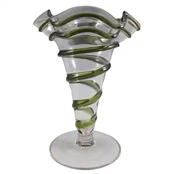 Stuart & Sons Victorian Green & Clear Glass Vase with Applied Trailing