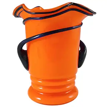 Czech Art Deco 1940's Orange & Blue Tango Glass Vase