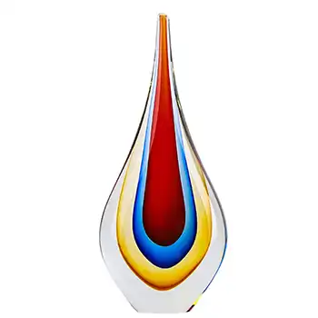Chinese Murano Style Red, Blue & Amber Sommerso Glass Teardrop Paperweight
