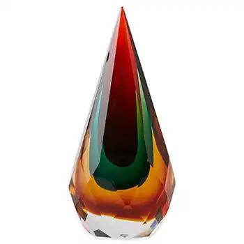 Chinese Murano Style Red, Blue & Amber Faceted Sommerso Glass Teardrop Paperweight