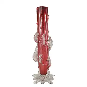 Franz Welz Bohemian Victorian Cranberry Pink Glass Thorn Vase