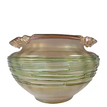Art Nouveau 1900's Iridescent Gold & Green Trailed Glass Vase