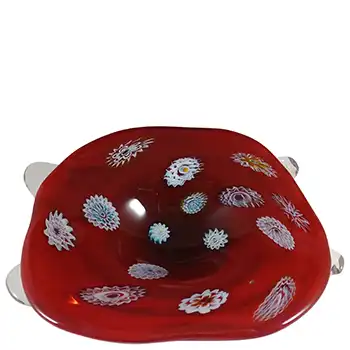 LABELLED Fratelli Toso Murano Red Glass Murrine Cane Bowl