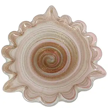 Fratelli Toso Murano Aventurine Pink & White Glass Scalloped Bowl
