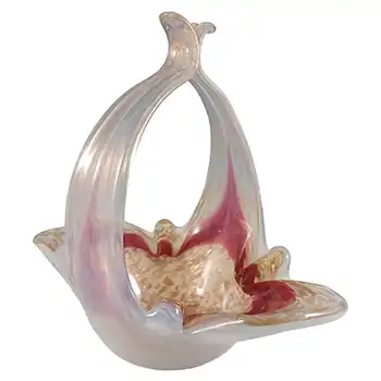 Fratelli Toso Murano Copper Aventurine Pink Glass Basket Bowl