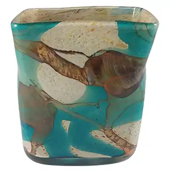 Mdina 'Tiger' Maltese Blue & Brown Vintage Glass Rectangular Vase