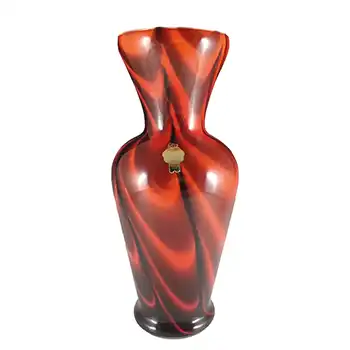 Vetreria Barbieri Opaline Florence Empoli Marbled Red Glass 14" Vase