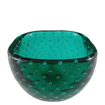 MARKED Venini Murano Green Glass Bubble Bowl by Carlo Scarpa