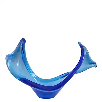 Viartec Murano Style Blue Spanish Glass Horn Sculpture Bowl