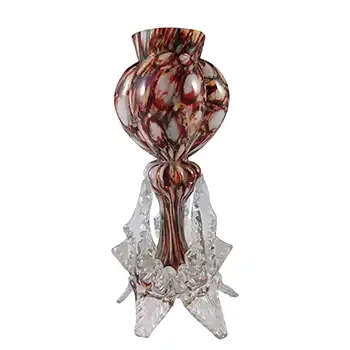 Welz Bohemian Honeycomb Spatter Glass Tri-lobed Heart Vase