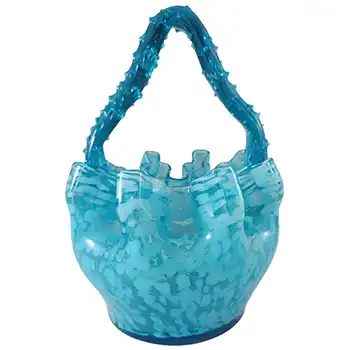 Welz Bohemian Blue & White Spatter Glass Victorian Basket Bowl
