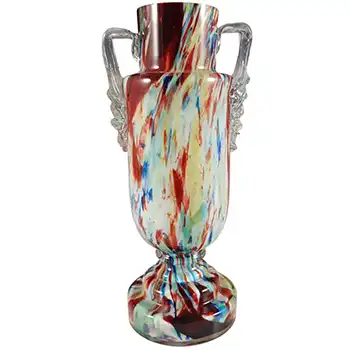 Welz Bohemian Oxblood Red, Blue & White Spatter Glass Vase / Jug