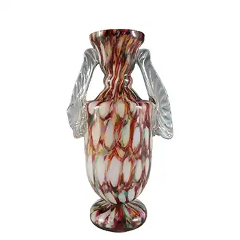 Welz Bohemian Honeycomb Spatter Glass Winged Vase