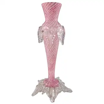 Welz Czech / Bohemian Victorian Silver Mica Pink & Clear Glass Vase