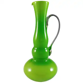 Empoli Italian Vintage Retro Green Cased Glass Vase / Jug