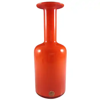 LABELLED Holmegaard Otto Brauer Red Cased Glass 10" Gulvvase / Gul Vase