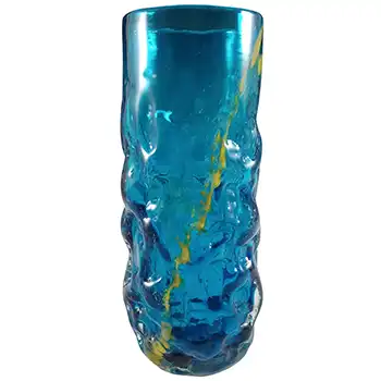 SIGNED Mdina 'Blue Summer' Maltese Glass Bark Textured Vase