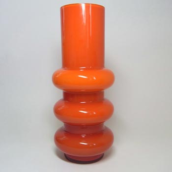 Ryd Glasbruk Swedish / Scandinavian Orange Glass Hooped 10.5" Vase