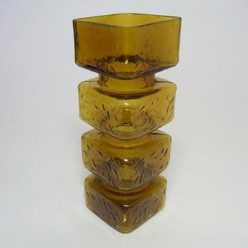 Vintage Square Hooped Amber Textured Glass Vase