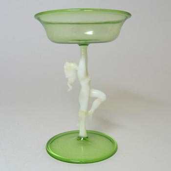 Bimini / Lauscha Green & White Nude Lady Liqueur Glass