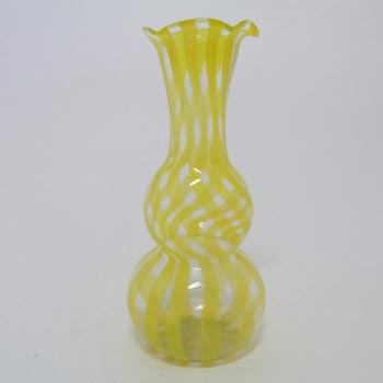 Vintage Yellow Striped Lampworked Glass Vase