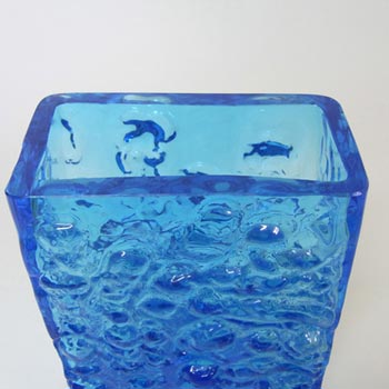 German/Austrian 1970's Blue Glass Bark Textured Vase