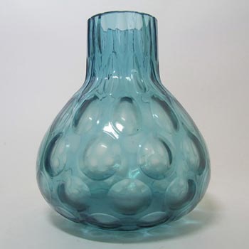 Borske Sklo 1950\'s Blue Glass Optical \'Olives\' Vase