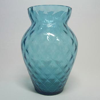 Borske Sklo 6\" Blue Bohemian Glass Optical Vase
