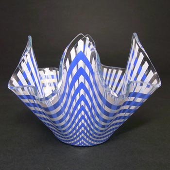 Chance Bros Blue Glass "Gingham" Handkerchief Vase 1977