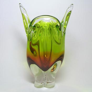 Chřibská #296/1/23 Green & Orange Glass Vase