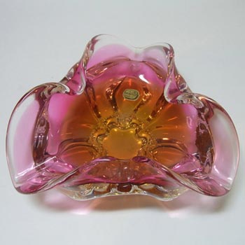Chřibská #240/5/22 Czech Pink & Orange Glass Bowl by Josef Hospodka