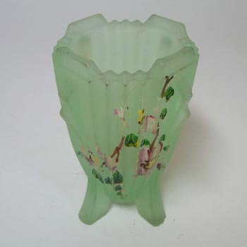 Bagley #3057 Art Deco 3.75" Painted Green Glass 'Bedford' Vase