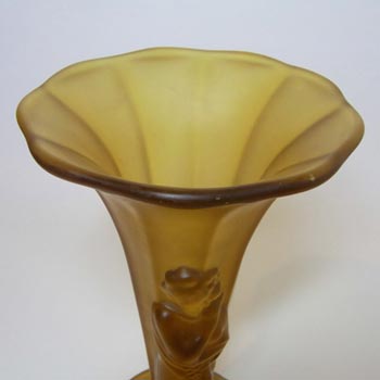 1930's Czech Art Deco Amber Glass Semi Nude Lady Vase