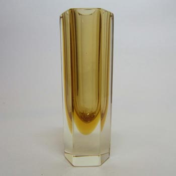 Murano/Sommerso Faceted Amber Glass Block Vase