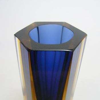 Murano/Sommerso Faceted Blue Glass Block Vase