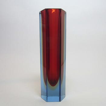 Tall Murano/Sommerso Red Faceted Glass Block Vase