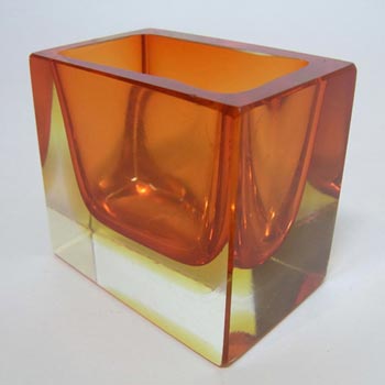 Murano/Sommerso Faceted Orange Glass Block Bowl