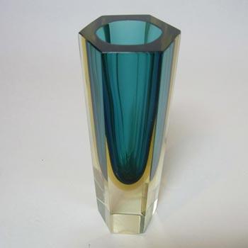 Murano/Sommerso Faceted Green Glass Block Vase