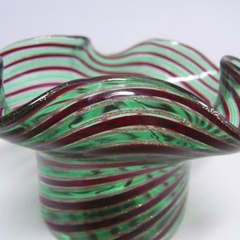 Murano Green + Purple Filigree & Aventurine Glass Bowl