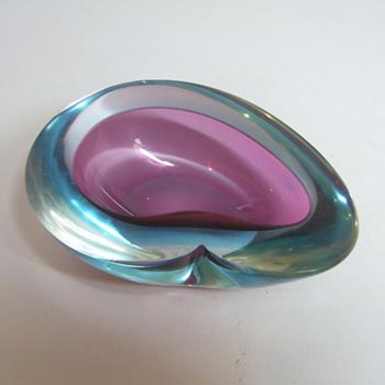Murano Geode Purple & Turquoise Sommerso Glass Kidney Bowl