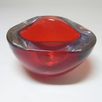 Murano Geode Red & Blue Sommerso Glass Triangle Bowl