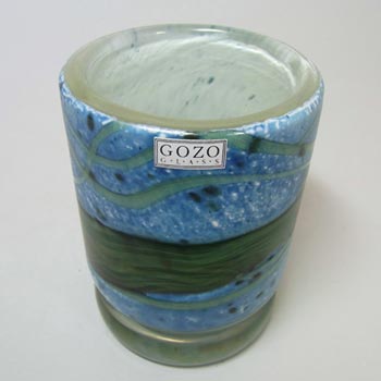 Gozo Maltese Blue & Green Glass Vase Signed + Labelled