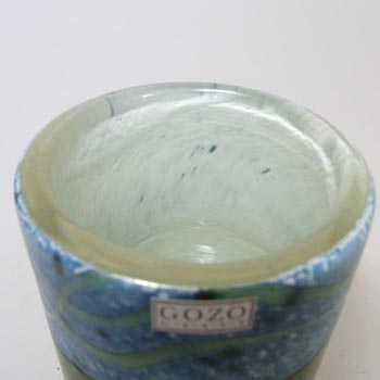 Gozo Maltese Blue & Green Glass Vase Signed + Labelled