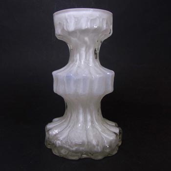 Ingrid/Ingridglas 1970\'s White Glass Bark Textured Vase