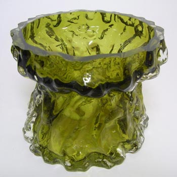 Ingrid/Ingridglas 1970s Green Glass Bark Textured Vase